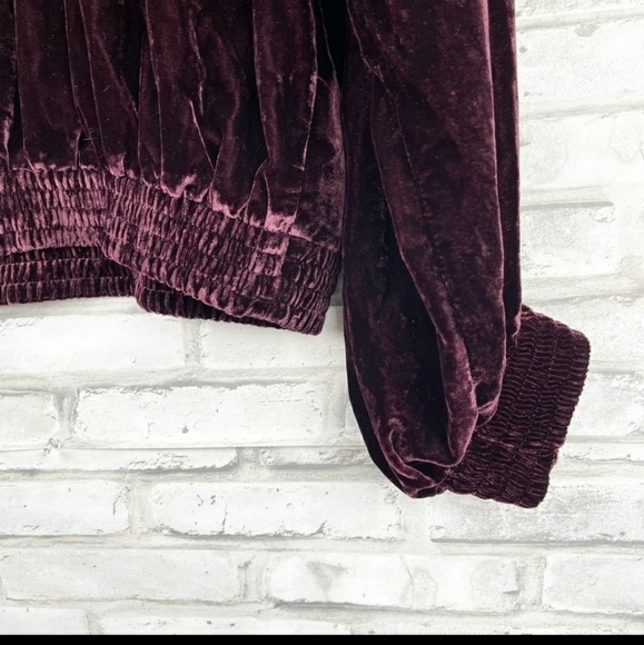 Burgundy velvet puff sleeve top - Picture 4 of 9